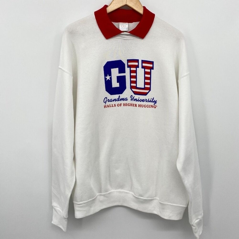Vintage 80s Grandma University Sweatshirt Top Size XL White Long Sleeve USA New